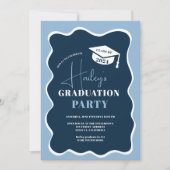 Marineblauw retro golvend lijst foto afstuderen kaart (Voorkant)