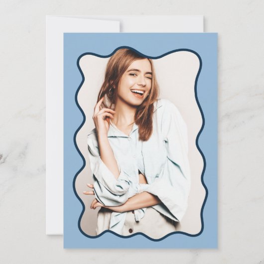 Marineblauw retro golvend lijst foto afstuderen kaart (Achterkant)