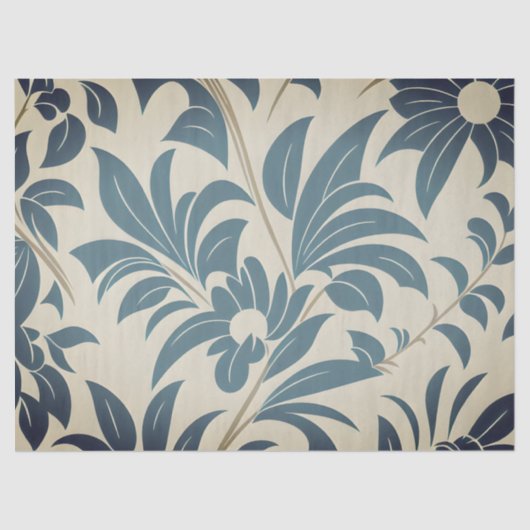 marineblauw retro midden eeuw vet bloemen tissuepapier (Voorkant)