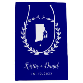 Marineblauw Rhode Island Kaart Bruiloft Welkom Swa Medium Cadeauzakje
