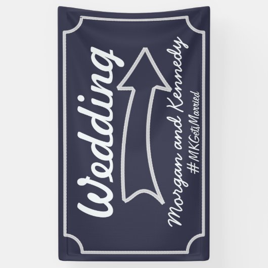 Marineblauw Richting Pijl Rechts Bruiloft Banner (Verticaal)