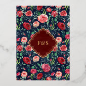 Marineblauw Rode Rozen Bloemige Moslim Bruiloft Go Folie Uitnodiging (Achterkant)