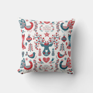 Marineblauw & Rode Scandinavische Folk Art Kerst D Kussen