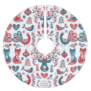 Marineblauw & Rode Scandinavische Kerst-Volks Kuns Kerstboom Rok