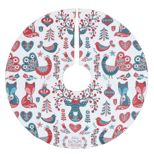 Marineblauw & Rode Scandinavische Kerst-Volks Kuns Kerstboom Rok (Voorkant)