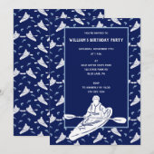 Marineblauw roeibootpatroon Kanoën Themafeest Kaart (Voorkant / Achterkant)