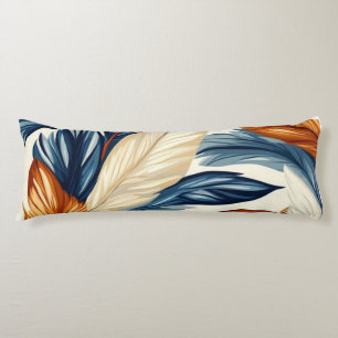 Marineblauw & Roest Oranje Botanische Veer Lichaamskussen