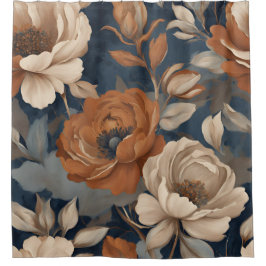 Marineblauw Roest Oranje Moderne Boerderij Bloem Douchegordijn
