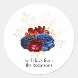 Marineblauw, rood en goud bloemmotief ronde sticker