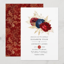 Marineblauw, rood en gouden bloemenhuwelijk