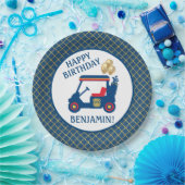 Marineblauw rood geel gepersonaliseerd papieren bordje (Feest)