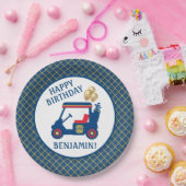 Marineblauw rood geel gepersonaliseerd papieren bordje (Feest)