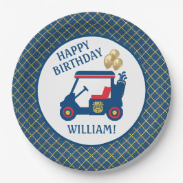 Marineblauw rood geel gepersonaliseerd papieren bordje