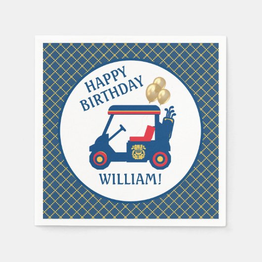 Marineblauw rood geel gepersonaliseerd servet (Voorkant)