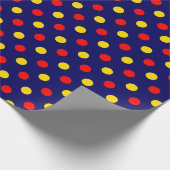 Marineblauw Rood Geel Stippen Design Cadeaupapier (Hoek)