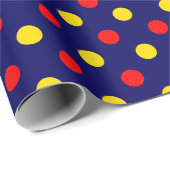Marineblauw Rood Geel Stippen Design Cadeaupapier (Rol Hoek)
