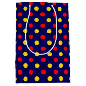 Marineblauw Rood Geel Stippen Design Medium Cadeauzakje (Voorkant)