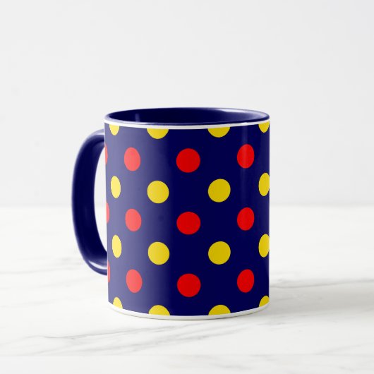 Marineblauw Rood Geel Stippen Design  Mok (Voorkant links)