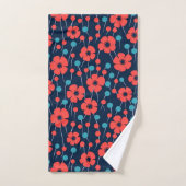 Marineblauw rood papaver bloemenprint patroon bad handdoek (Handdoek)