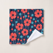 Marineblauw rood papaver bloemenprint patroon bad handdoek (Wasdoekje)