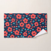 Marineblauw rood papaver bloemenprint patroon bad handdoek (Handdoek)