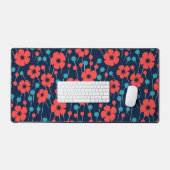 Marineblauw rood papaver bloemenprint patroon bureaumat (Keyboard & Muis)