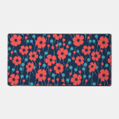 Marineblauw rood papaver bloemenprint patroon bureaumat (Voorkant)