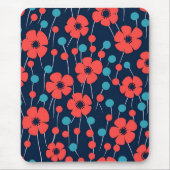 Marineblauw rood papaver bloemenprint patroon muismat (Voorkant)