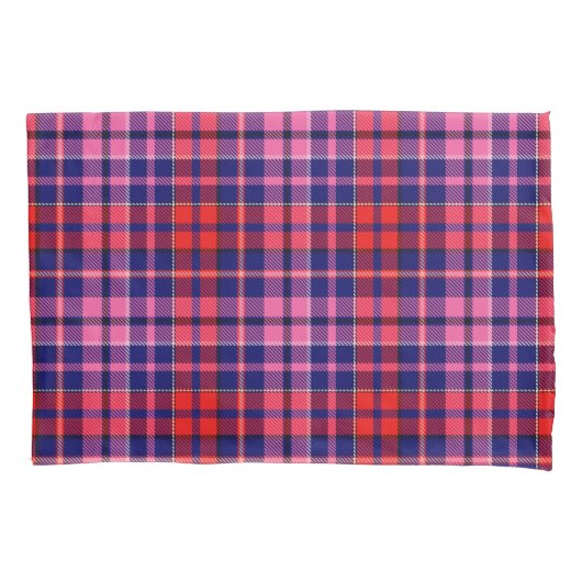 Marineblauw Rood Roze Geruit Schotse Ruit Ontwerp Kussensloop (Voorkant)