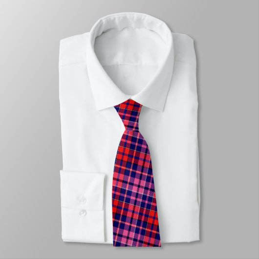 Marineblauw Rood Roze Geruit Schotse Ruit Ontwerp  Stropdas (Gebonden)