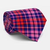 Marineblauw Rood Roze Geruit Schotse Ruit Ontwerp  Stropdas (Opgerold)