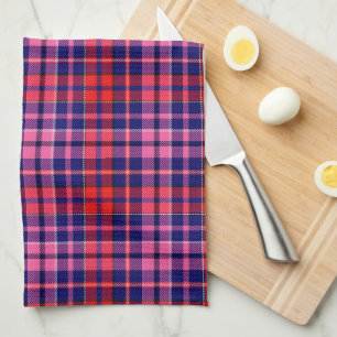 Marineblauw rood roze geruit tartan ontwerp  theedoek