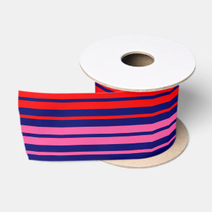 Marineblauw Rood Roze Verticale Strepen Design Satijnen Lint