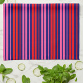 Marineblauw Rood Roze Verticale Strepen Design   Theedoek (Gevouwen)