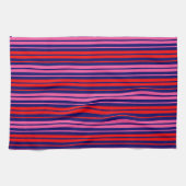Marineblauw Rood Roze Verticale Strepen Design   Theedoek (Horizontaal)