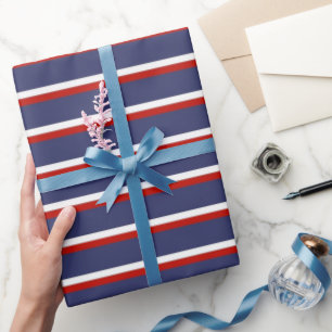 Marineblauw rood streeppatroon cadeaupapier
