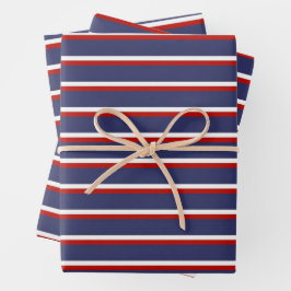 Marineblauw rood streeppatroon inpakpapier vel