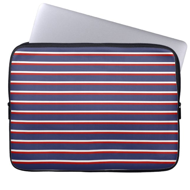 Marineblauw rood streeppatroon laptop sleeve (Voorkant)