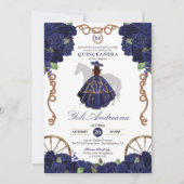 Marineblauw Roos Bloemenland Western Quinceanera Kaart (Voorkant)