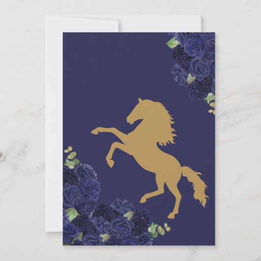 Marineblauw Roos Bloemenland Western Quinceanera Kaart (Achterkant)