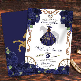 Marineblauw Roos Bloemenland Western Quinceanera Kaart