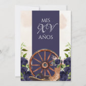 Marineblauw Roos  Charro Western Quinceanera Kaart (Achterkant)