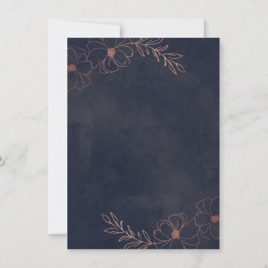 Marineblauw & Roos Goud Chique Bloemengrens Bruilo Kaart (Achterkant)