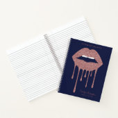 Marineblauw Roos Goud Dripping Glitter Lips Make-u Notitieboek (Binnen)
