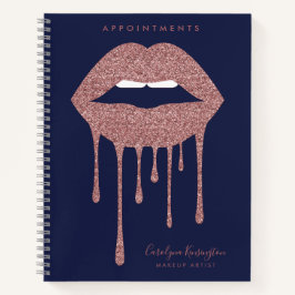 Marineblauw Roos Goud Dripping Glitter Lips Make-u Notitieboek