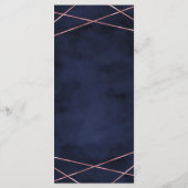 Marineblauw & Roos Goud Geometrisch Bruiloft Menu (Achterkant)