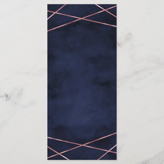 Marineblauw & Roos Goud Geometrisch Bruiloft Menu (Achterkant)