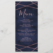 Marineblauw & Roos Goud Geometrisch Bruiloft Menu (Voorkant)