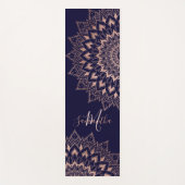 Marineblauw roos gouden boho mandala monogram yogamat (Voorkant)