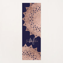 Marineblauw roos gouden boho mandala monogram